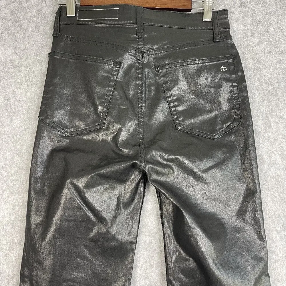 Rag & Bone Casey High Rise Ankle Flare Jeans Womens 27 Coated Black Stretch Crop